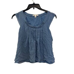 Banana Republic Blue Sleeveless Silk Top XS With Ruffle Neckline